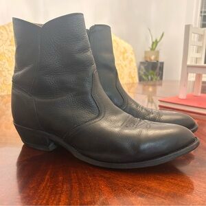 Boulet 1863 Men's Black Leather Cowboy Ankle Side Zip Wide Boots Size 12 3E